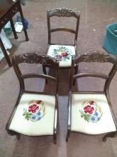 Collection 3 Carved Back Mahogany Side Chairs with Needlepoint Seat