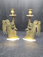 Pair of Brass Angel Candlesticks