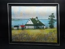 Framed Acrylic on Board-House by the Lake signed SF Patterson