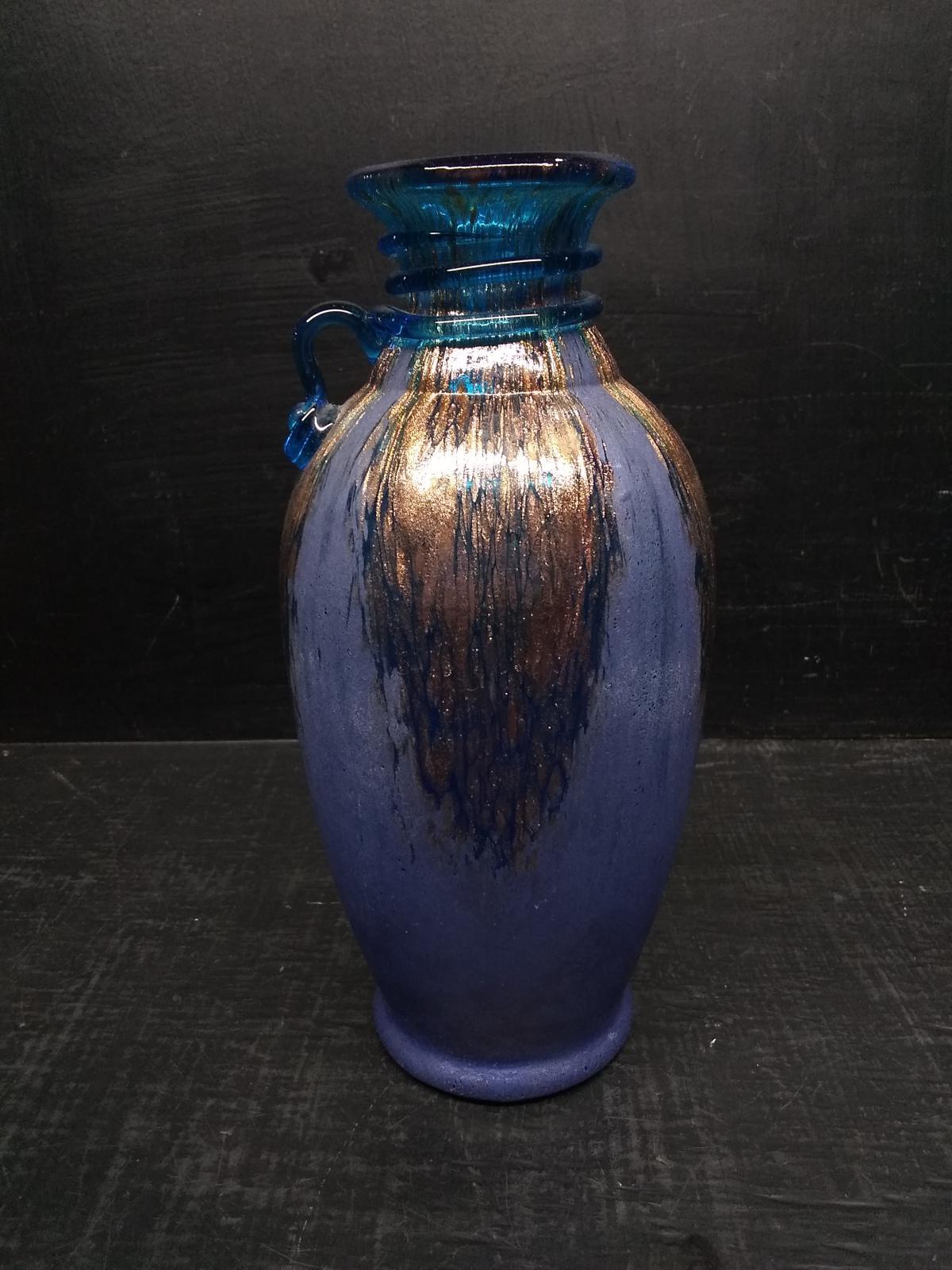 Studio Art Glass Vase with Gold Overlay Details