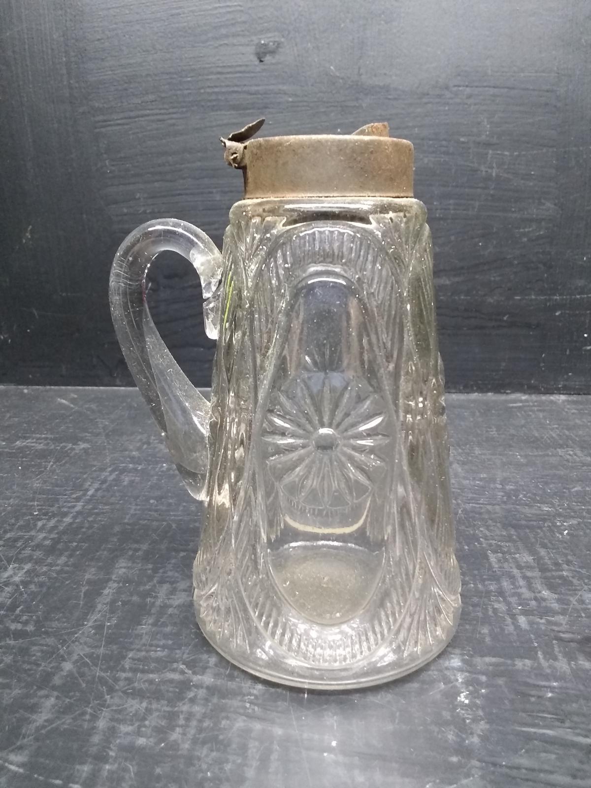 Turn of the Century Pressed Glass Syrup Pitcher -no lid