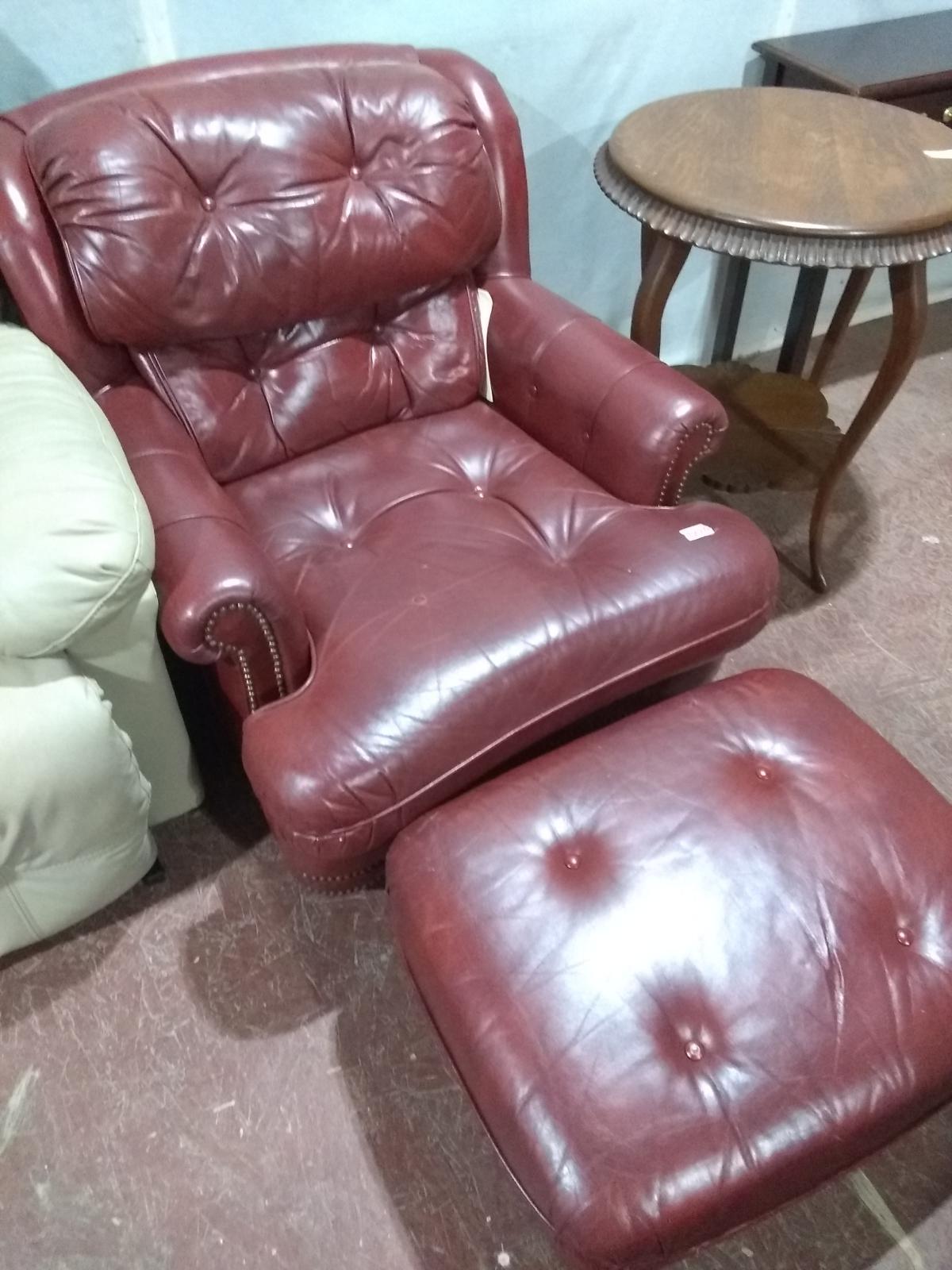 Vintage Red Leather Club Chair with Ottoman