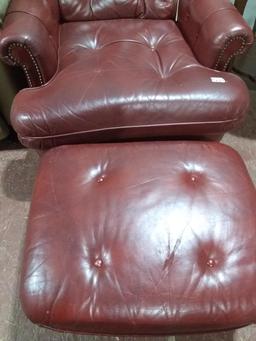 Vintage Red Leather Club Chair with Ottoman