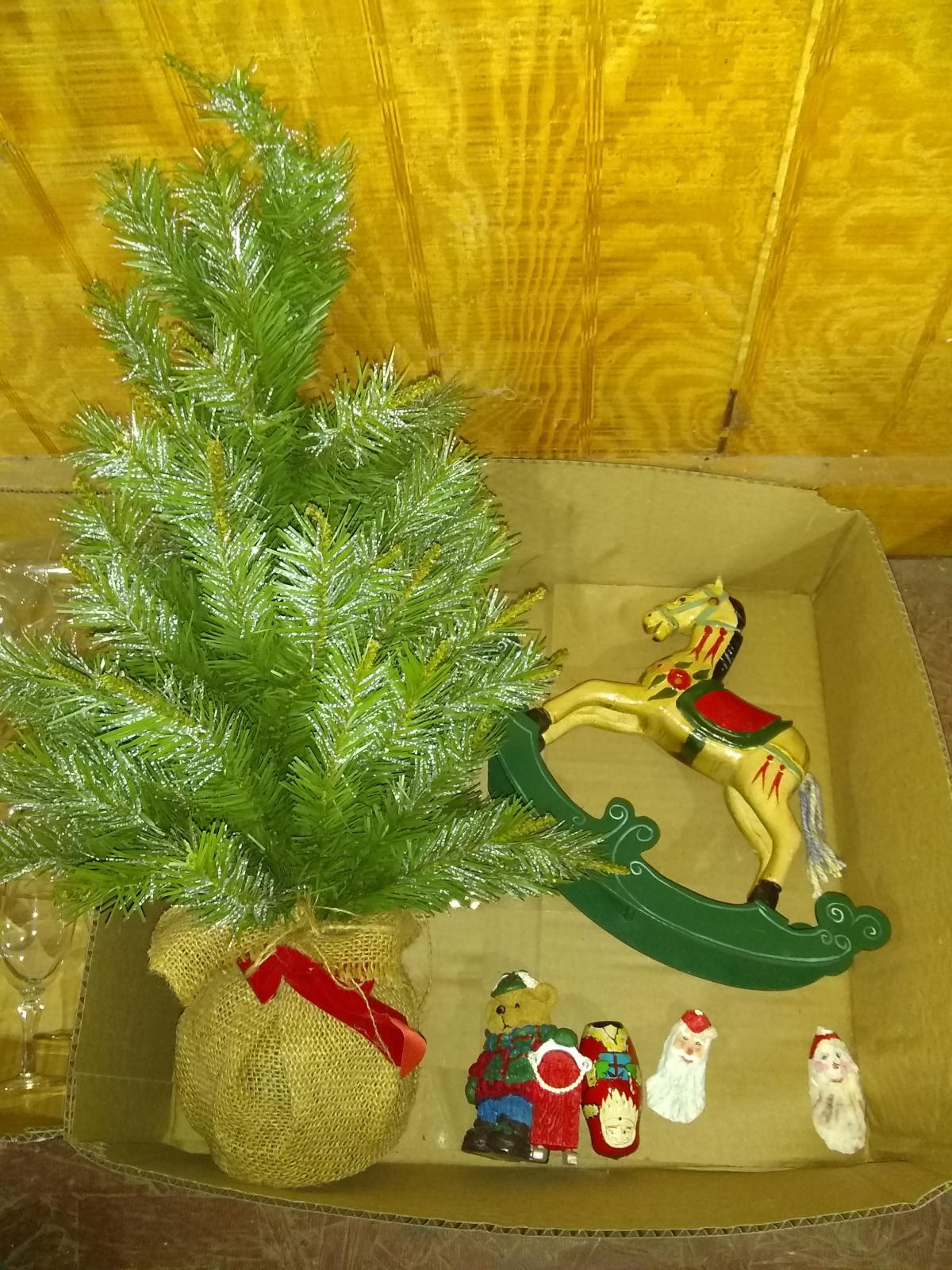 BL-Tabletop Christmas Tree, Wooden Rocking Horse & Christmas Figures