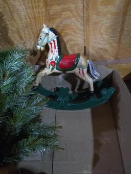 BL-Tabletop Christmas Tree, Wooden Rocking Horse & Christmas Figures