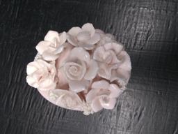 Vintage Ceramic Pink Dresser Dish with Raised Flower Detail