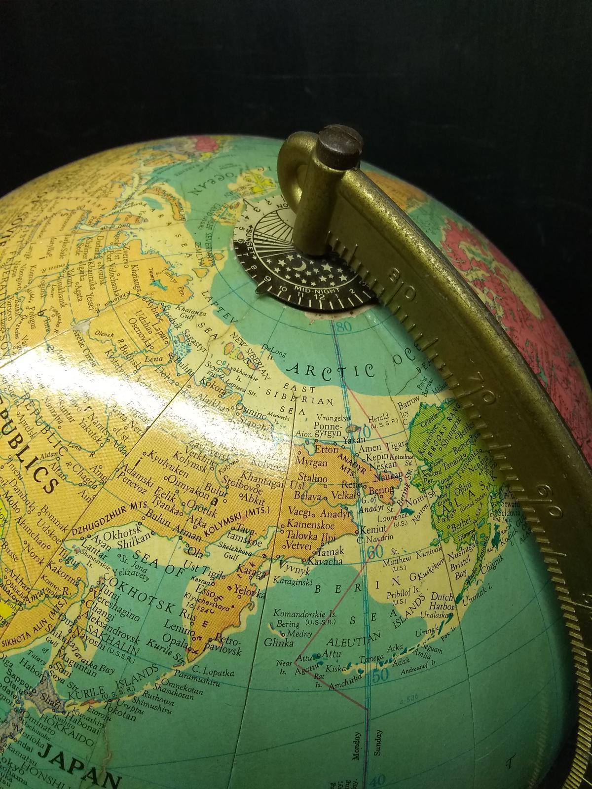 Vintage Replogle 12 Globe on Metal Stand with World Atlas Book -1953