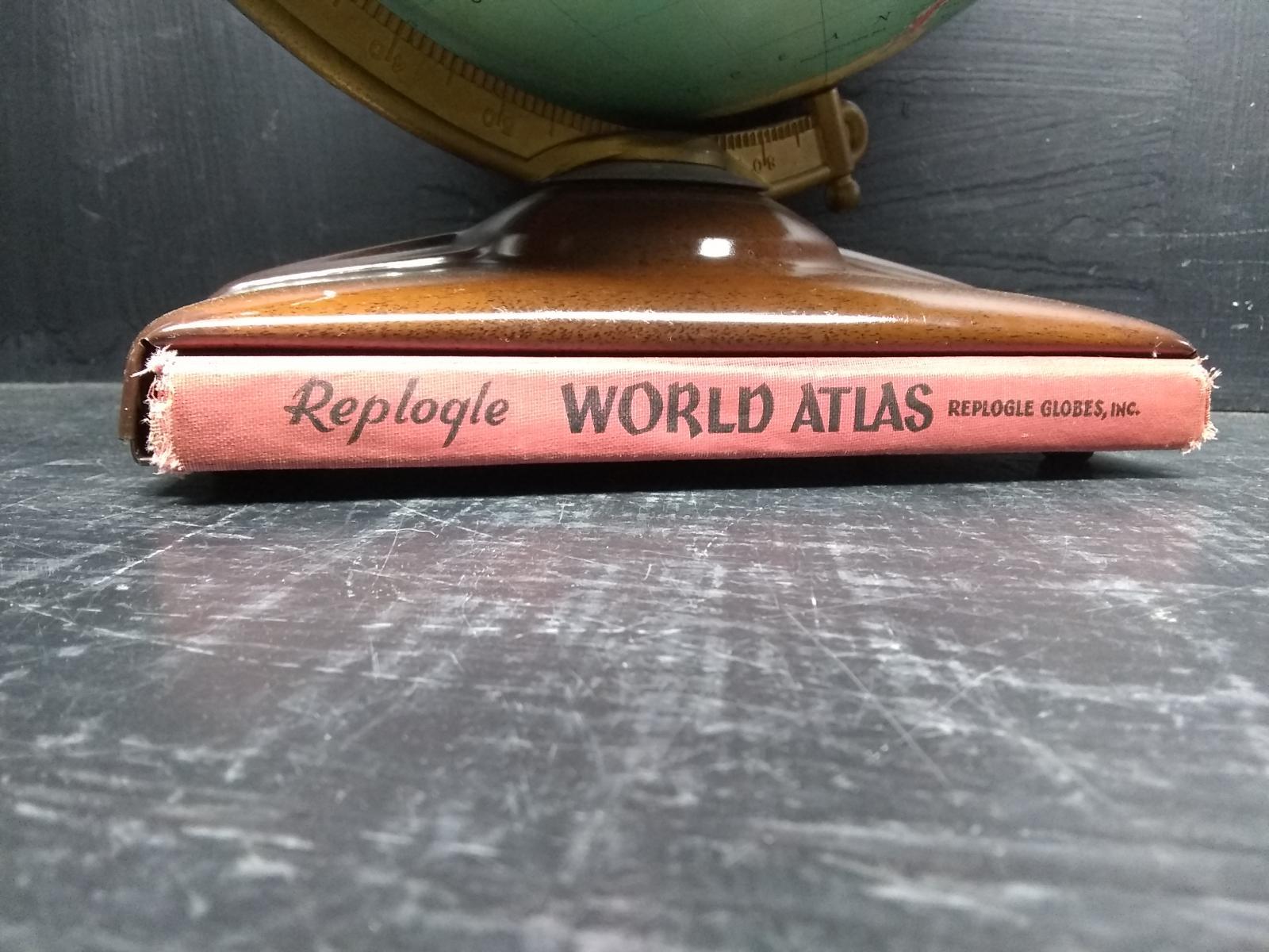 Vintage Replogle 12 Globe on Metal Stand with World Atlas Book -1953