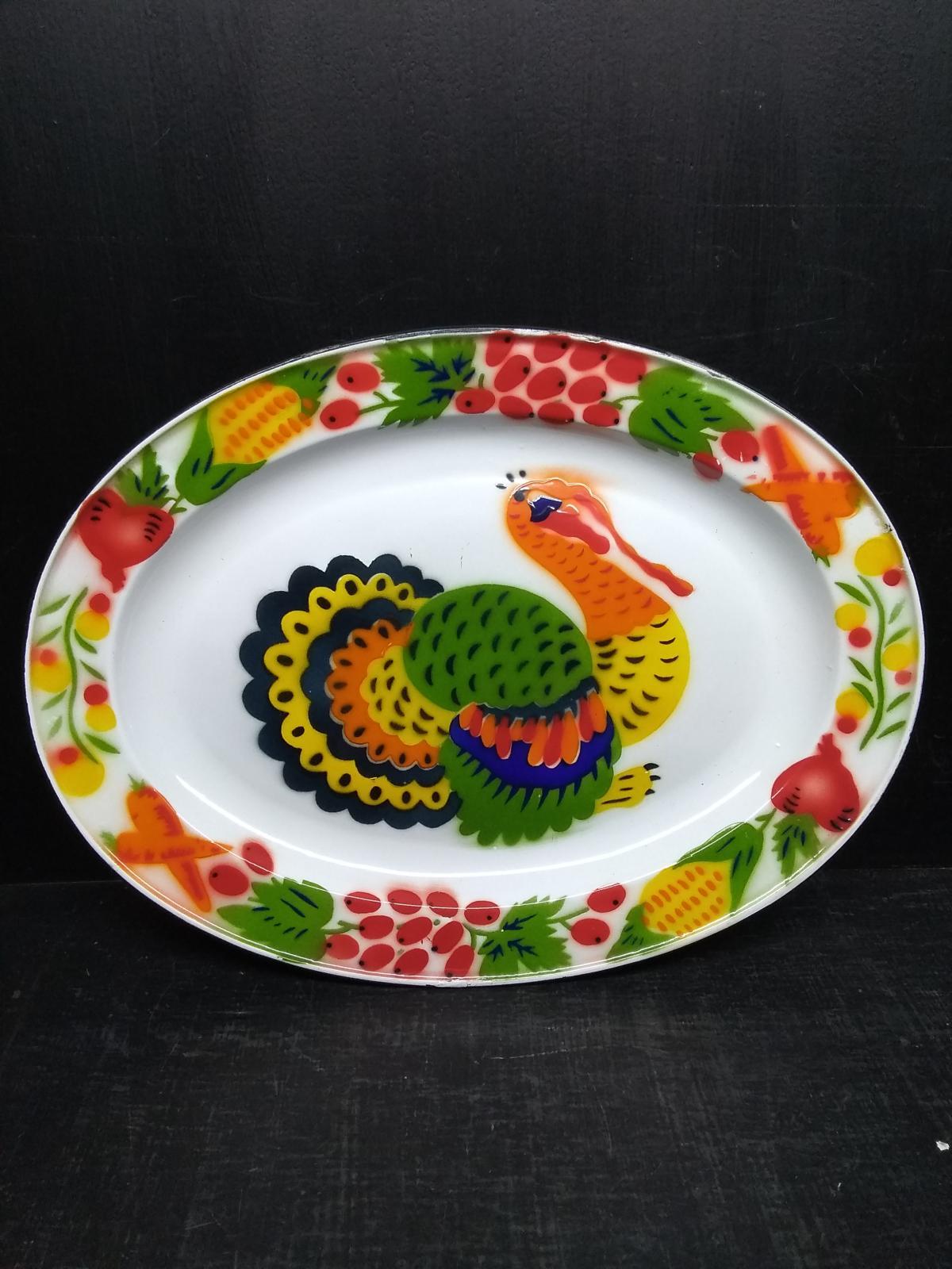 Hand painted Oval Metal Turkey Plate