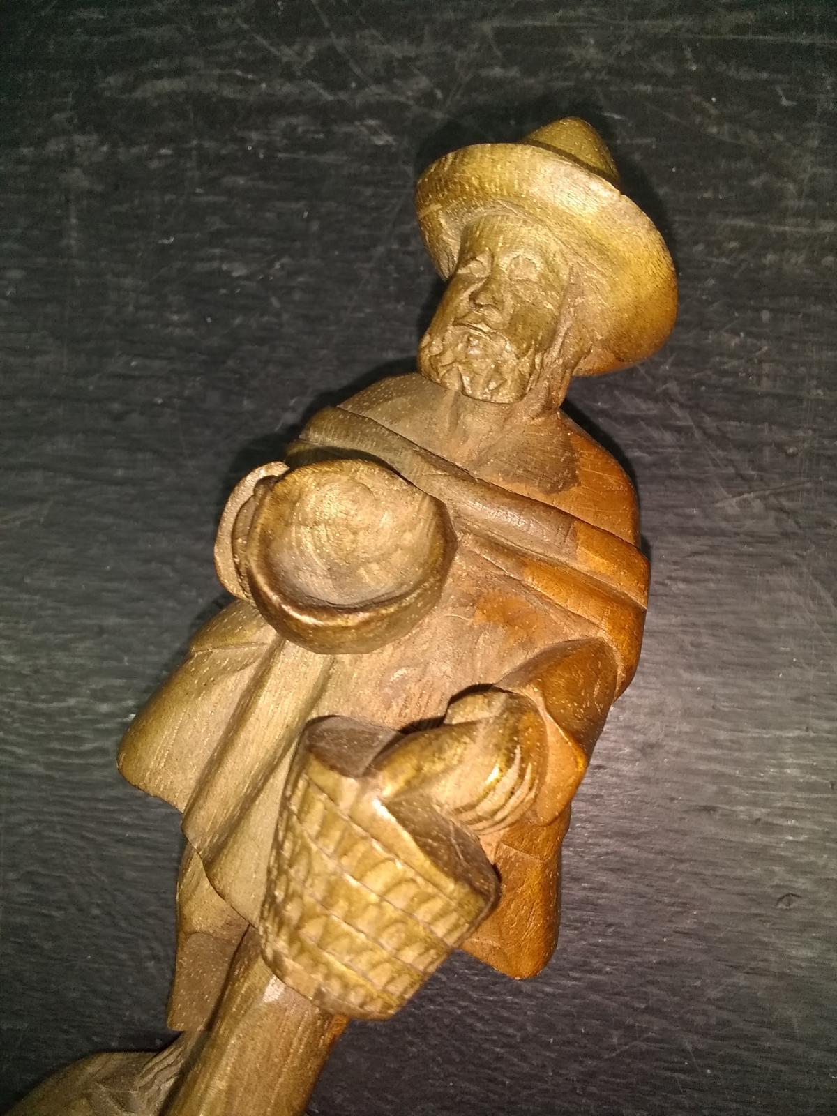 Hand Carved Wooden Figure-Man Carrying Basket