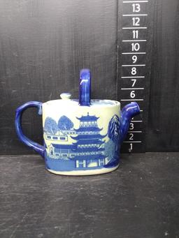 Contemporary Flow Blue Victoria Ware Ironstone Teapot