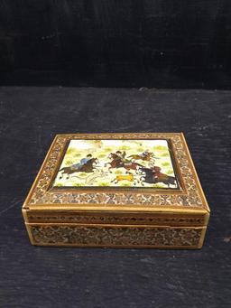 Vintage Lacquered Dresser Box with Hunt Scene