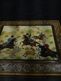 Vintage Lacquered Dresser Box with Hunt Scene