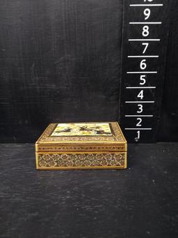 Vintage Lacquered Dresser Box with Hunt Scene