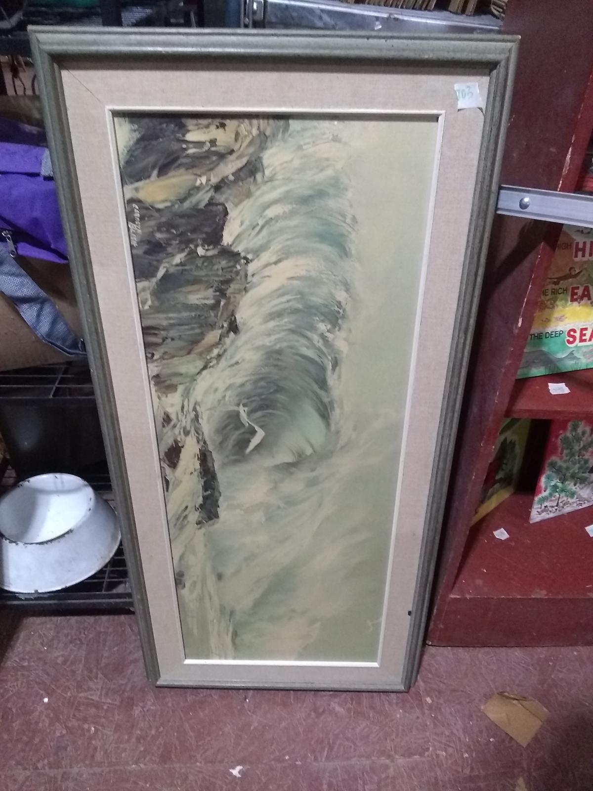 Framed and Matted Print on Board-Ocean Wave Signed Carolyn Blish