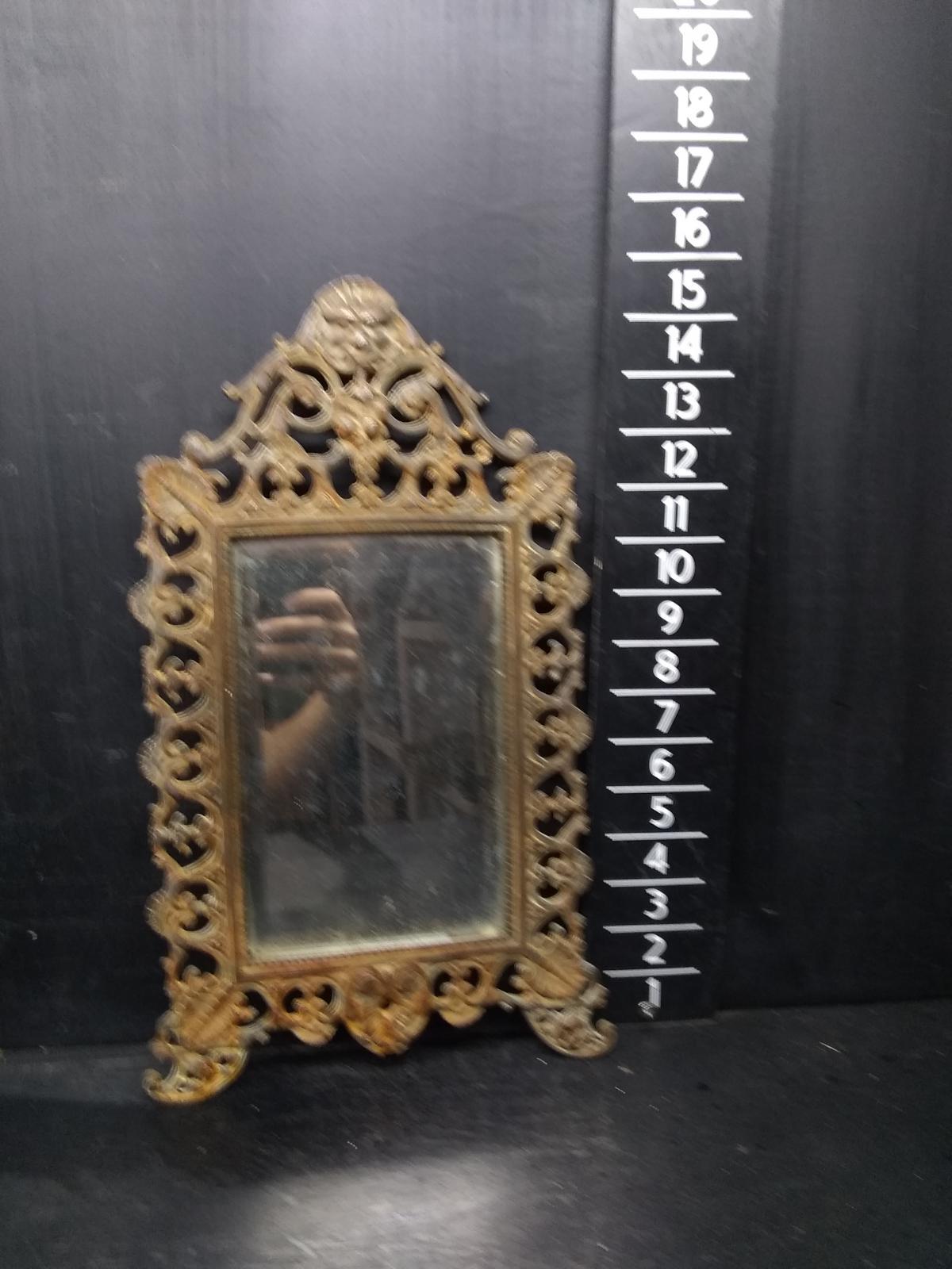 Vintage Brass Table Mirror with Beveled Edge