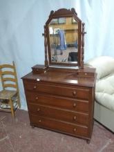Antique Mahogany Mirrored Back 4 Drawer Chest