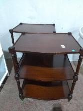 (2) Mahogany 3 Tier Side Table on Casters (x2)