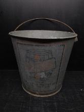 Vintage Galvanized Bucket -Red Stave Wheat Paste Advertisement