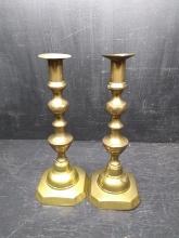 Pair Antique Brass Push Up Candlesticks