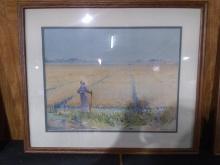 Framed & Double Matted Watercolor-The Carolina Rice Plantation by Alice Huger Smith