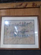 Framed & Double Matted Watercolor-The Carolina Rice Plantation by Alice Huger Smith