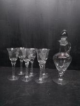 Collection 6 Twisted Stem Crystal Cordials with Pitcher