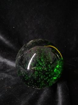 Studio Art Glass Green Bubble Paperweight