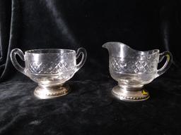 Crystal Sugar and Creamer with Sterling Silver Base