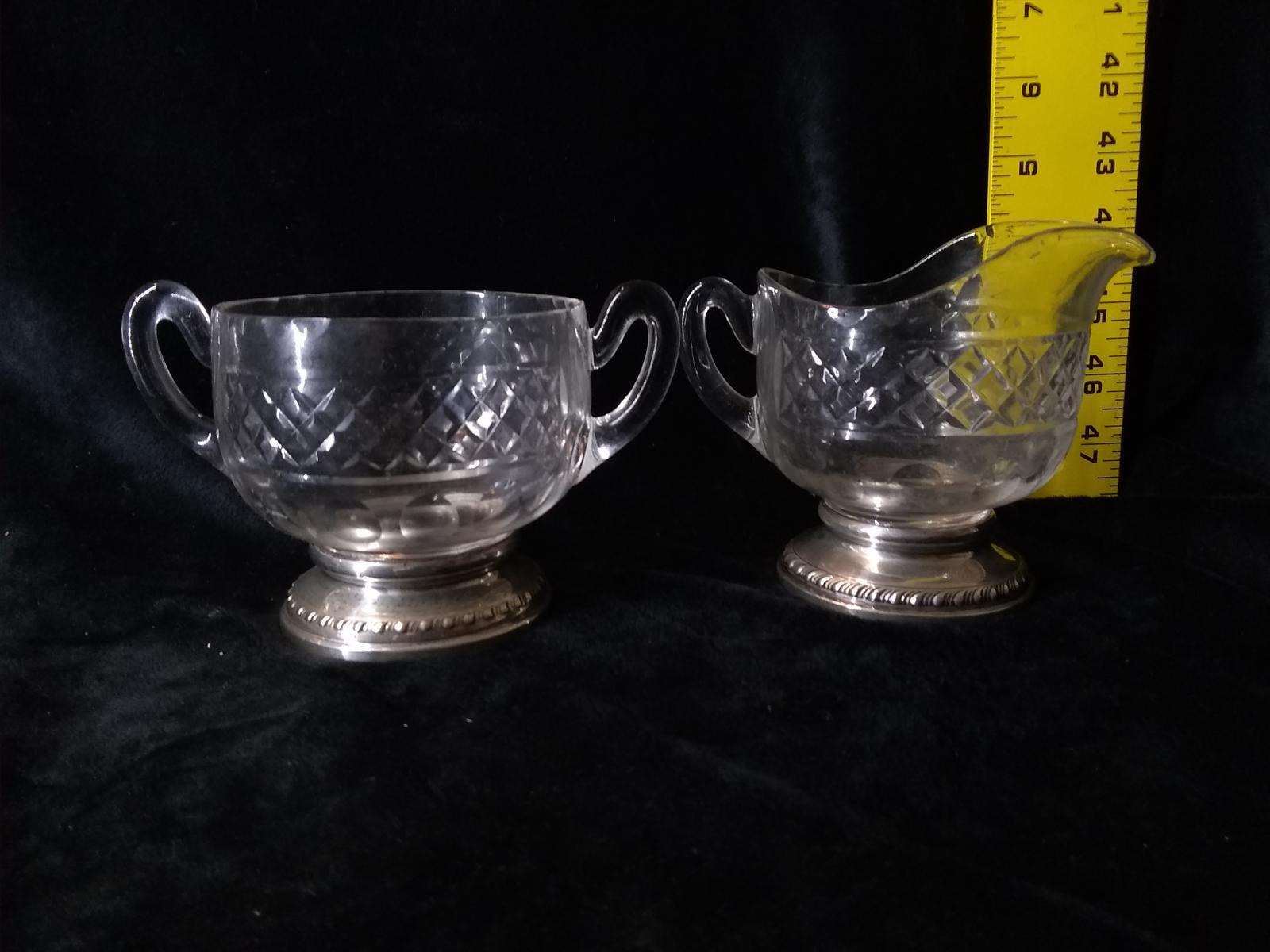 Crystal Sugar and Creamer with Sterling Silver Base