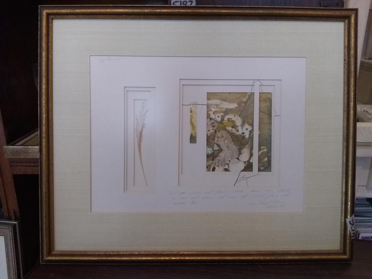 Framed and Matted Mixed Media-Rocks and Trees Signed Henry Thomas 1950