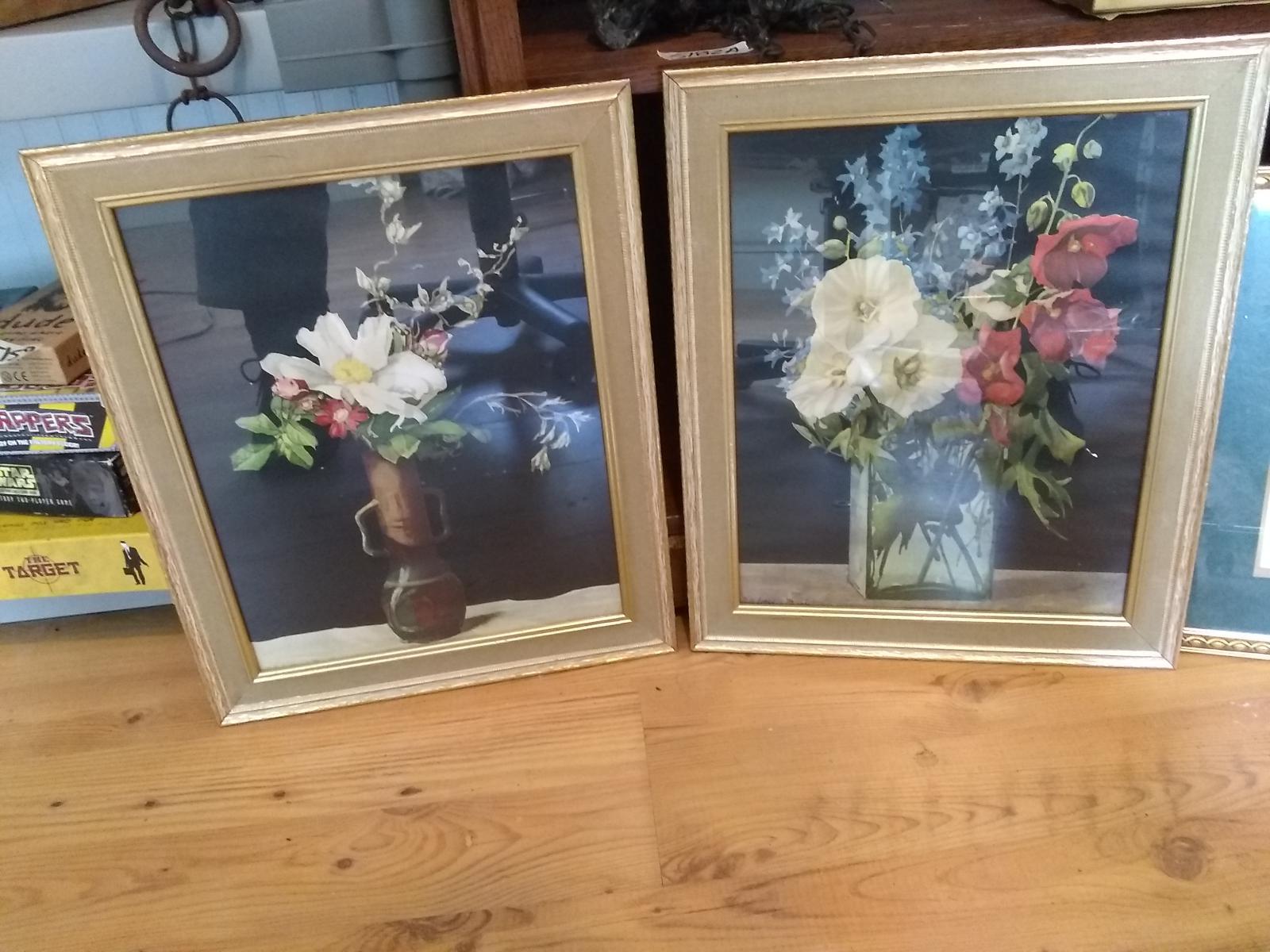 Pair of Vintage Framed Prints-Flowers