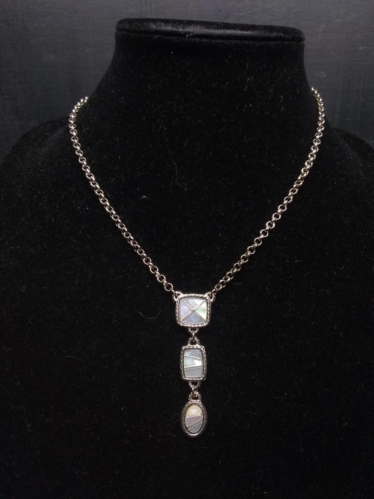 Costume Jewelry-Necklace with 3 Section Polished Stone Pendant