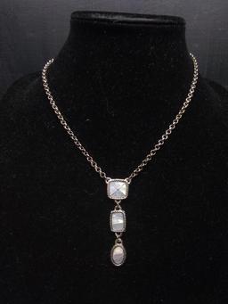 Costume Jewelry-Necklace with 3 Section Polished Stone Pendant