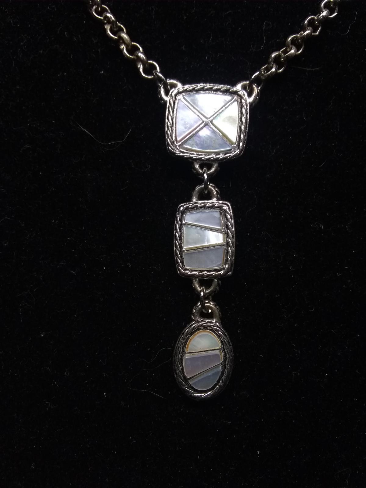 Costume Jewelry-Necklace with 3 Section Polished Stone Pendant