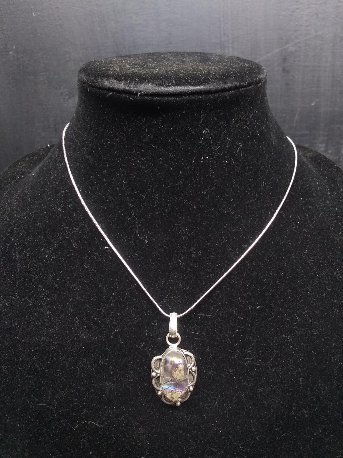 Jewelry-Sterling Silver Necklace with Polished Lapis Pendant
