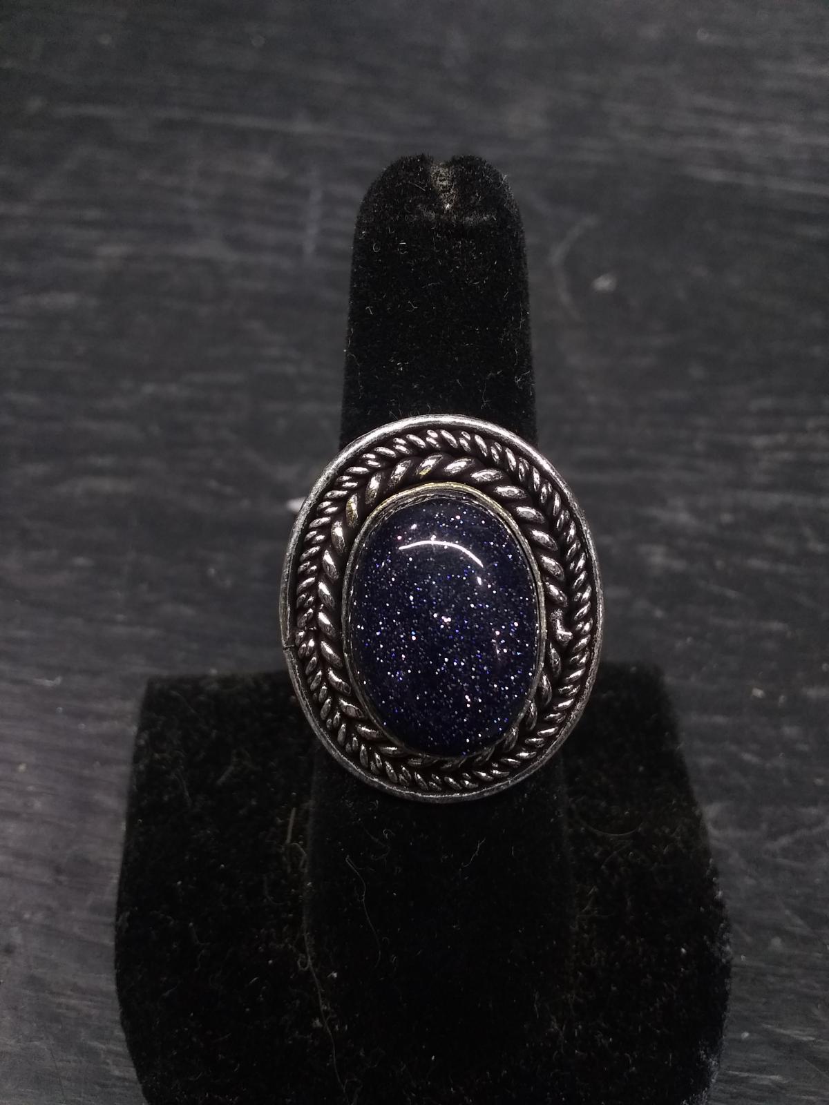 Jewelry-Ring with Polished Stone-Blue Sun Stone size 7