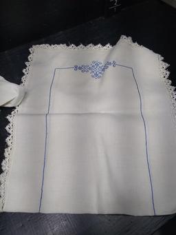 Vintage Linens-Blue Needlepoint Doily Set