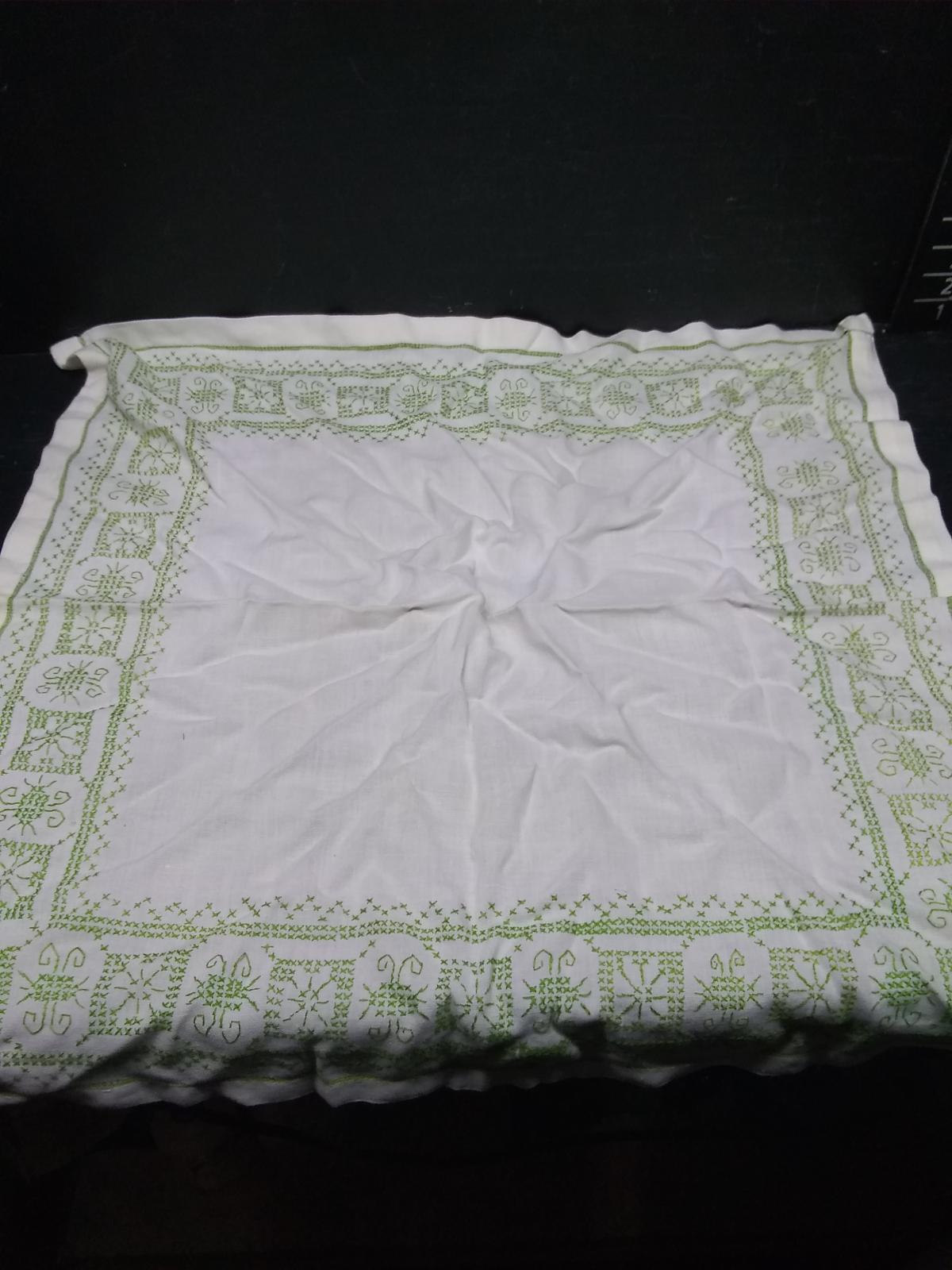 Vintage Green Needlework Bridgecloth