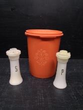 Vintage Tupperware Storage Container with S&P Shakers