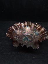 Antique Carnival Glass Ruffled Edge Bowl