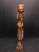 Hand Carved Wooden Figure-Lady Carrying Basket