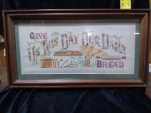 Framed and Matted Needlework-Give Us This Day...