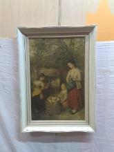 Framed Print On Board - Girls w/ Rabbits