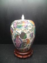 Decorative Oriental Style Grape/Fruit Ginger Jar with Stand