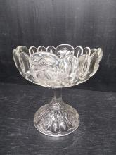 Antique Pressed Glass Compote with Flower Motif