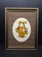 Framed Needlepoint-Flower Basket