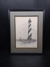 Framed and Matted Pen & Ink-Cape Hatteras by Cotton Ketchie 1991