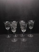 Collection 6 Vintage Etched Stemmed Glasses