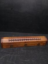 Wooden Carved Incense Holder with Brass Inlay